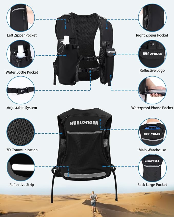 Running Hydration Vest for Women Men,Lightweight Breathable Hydration Pack with 500ml Soft Flask, Adjustable Chest Straps Reflective Backpack for Trail Running Marathon Race Jogging Cycling
