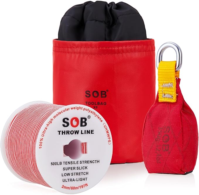 SOB Arborist Throw Line Kit with Slick Rope 197FT, Throw Weight, Reflective Storage Bag, Suit for Tree Cutting,Camping, Trimming, Hanging Swing ﻿