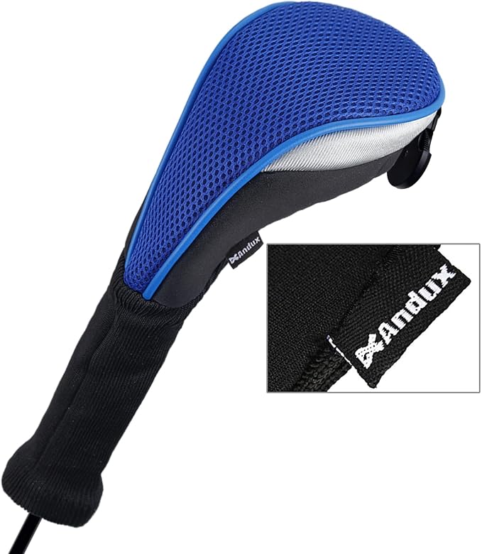 Andux 2pcs Long Neck Golf Hybrid Club Head Covers Dial No. Tag CTMT-02 | Mesh Breathable material | all the Same Size | Coloured Piping | Pull-On Closure