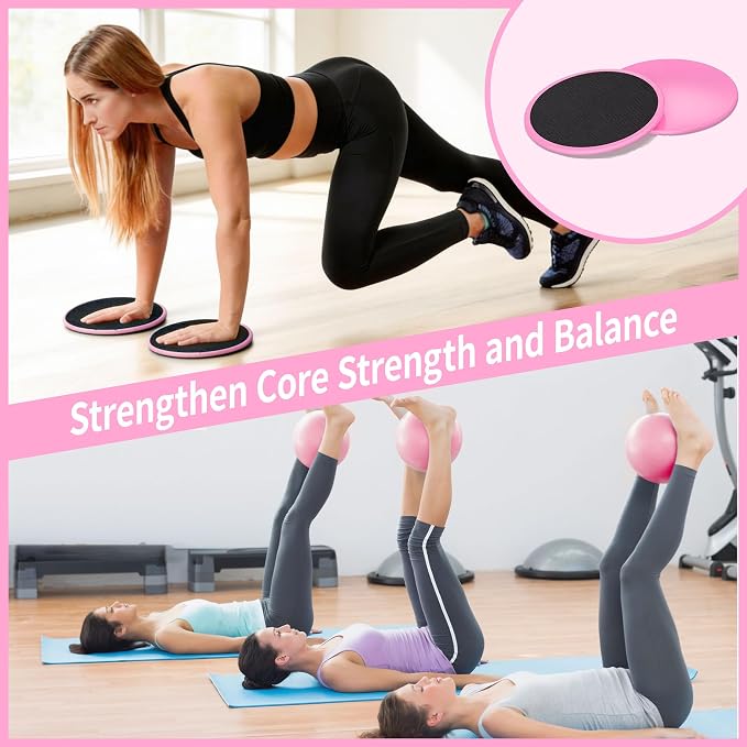 DICYWUDI Pilates Essentials Kit for Home Women, Pilates Equipment for Workouts, 6 Fabric Resistance Bands, 12 Inch Magic Circle Yoga Ring, Mini Exercise Ball, Great Exercise Equipment