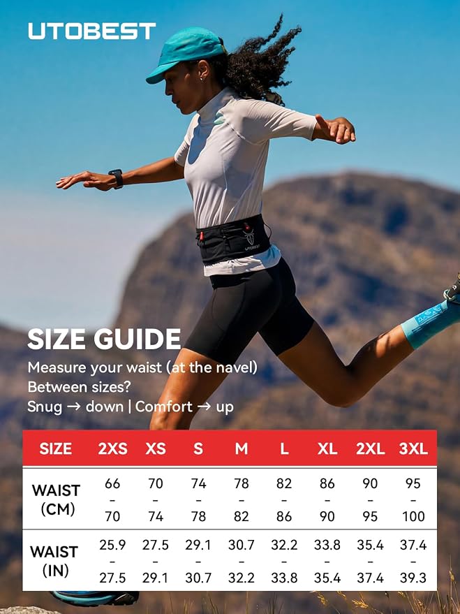 UTOBEST Running Belt for Men & Women, Bounce-Free Running Waist Pack Fits All Phones, 4-Pocket No Zipper Trail Running Belt Fits 500ml Soft Flask, Pole Carry Straps for Race, Trail (B7 Pro-Green, XL)