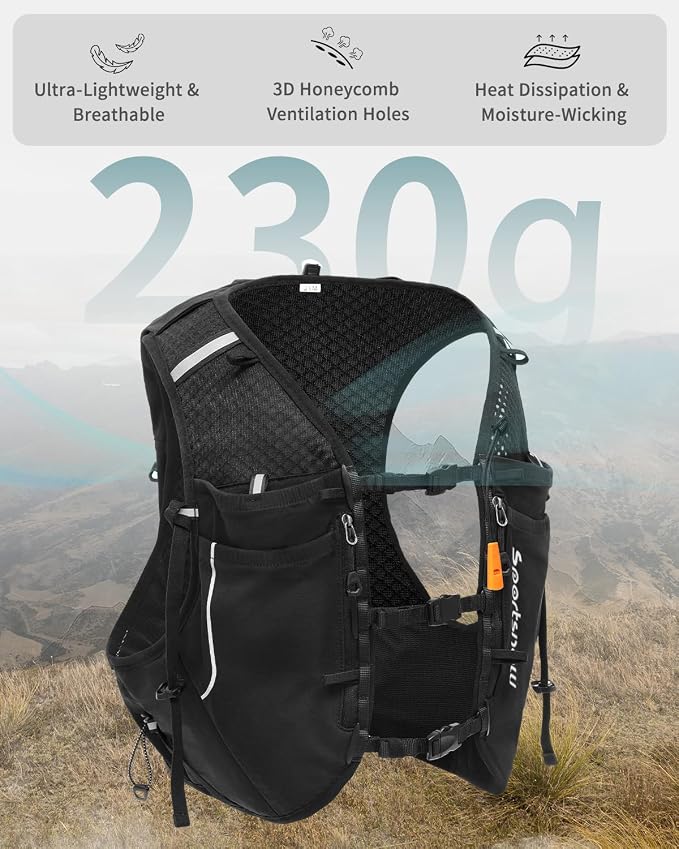 Sportsnew Running Vest for Women Men, Lightweight 10L Hydration Backpack with Waterproof Phone Pocket, Hydration Pack with Water Bladder for Hiking Trail