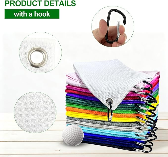 YOUKE OLA 60 Pack Golf Towels(16" X 16") with Carabiner Clip, Microfiber Waffle Pattern Towels for Golf Bags, Club, Yoga, Fitness (Colorful)