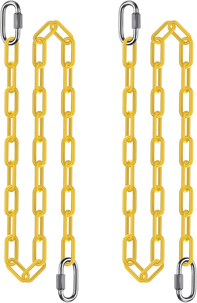 2Pcs 80" Swing Chain with Carabiners 1000 LBs Capacity Heavy Duty Coated Hanging Chains Porch Swing Chains with Hooks Yellow Chain for Hammock, Tree Swing, Hanging Chair, Heavy Bags, Swing Chair