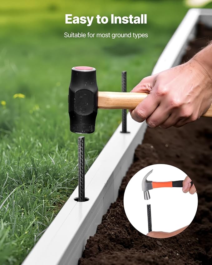 VEVOR Rebar Stakes, 16-Inch, Heavy-Duty 0.45 in Diameter, Straight Galvanized Steel Ground Anchors with Chisel Point End & Rust-Resistant Coating, for Gardening Support, Fence, Camping Tents (16-Pack)
