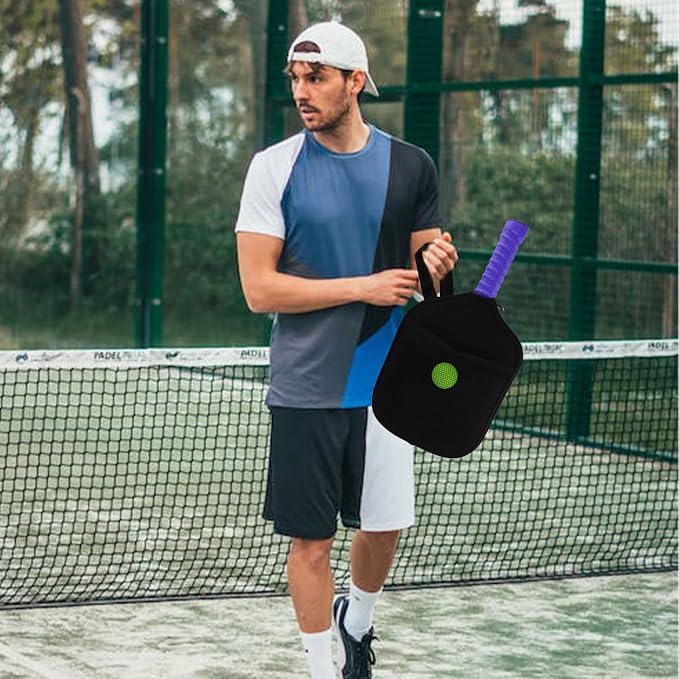 SAVITA 2PCS Pickleball Paddle Covers, Neoprene Paddle Cover with Inner Pockets and Handle Strap Pickle Racket Cover Pickleball Racket Case Pickleball Racket Cover Bag (Black)