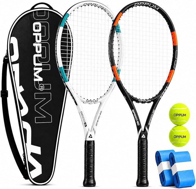 2-Pack Adult Tennis Rackets, 105 Sq Inch Oversized Head Pre-Strung for Beginners and Intermediate, Arm Friendly Vibration Control Set with Bag and Balls