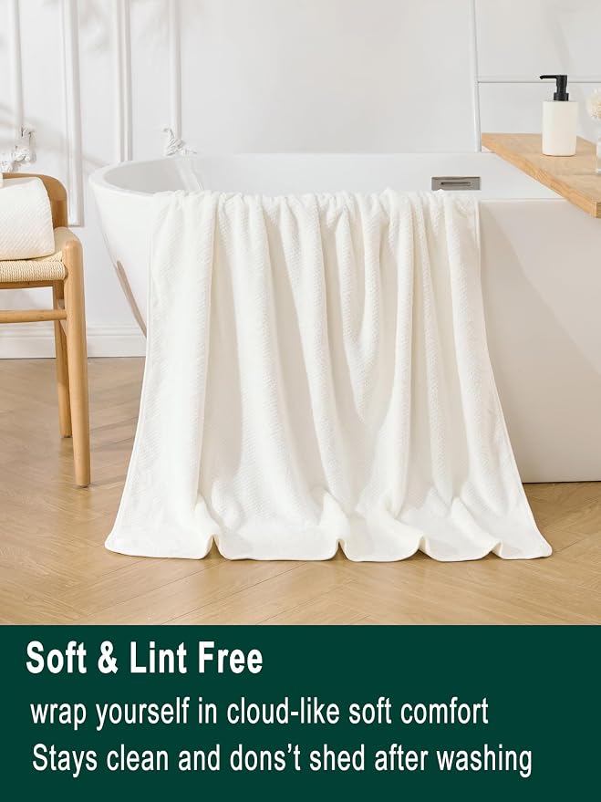 Extra Large Bath Sheets Set 6-Piece, 2 Bath Towels 40x80 Inches, 2 Hand Towels, 2 Washcloths, Soft Absorbent Quick Dry Microfiber Towels for Bathroom Beach Pool Gym Spa, White
