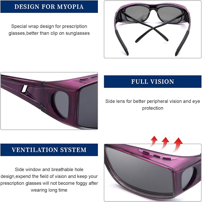 LVIOE Over Glasses Sunglasses Wrap Around Polarized Sunglasses for Men Women Fit Over Prescription Glasses with UV Protection