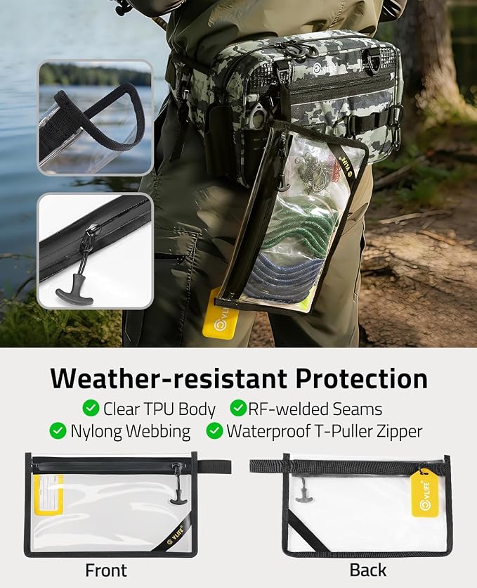 CVLIFE Fishing Tackle Bag Waist Pack with Rod Holder, Waterproof Fanny Pack | 900D Fabric, Convertible Carry, Detachable Shoulder Strap, Landing Net Holster, 3600 Tackle Box, Waterproof Pouch, Carabiners