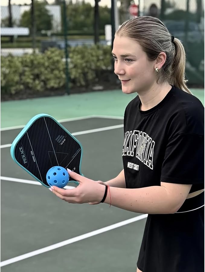 Carbon Fiber Pickleball Paddle 16mm – Professional Pickleball Paddles with Superior Control, Power & Spin – Extended Handle for Two-Handed Grip, USAPA Approved