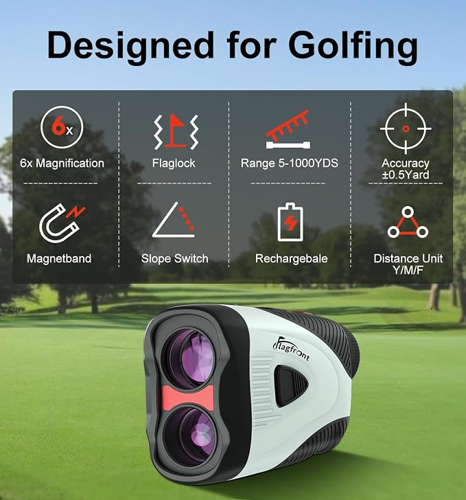 Golf Rangefinder with Slope & Magnet, 1000Y/1300Y Range Finder Golf, 6X Zoom, HD LCD, Flag Lock & Vibration, Rechargeable, Golf Accessories for Men