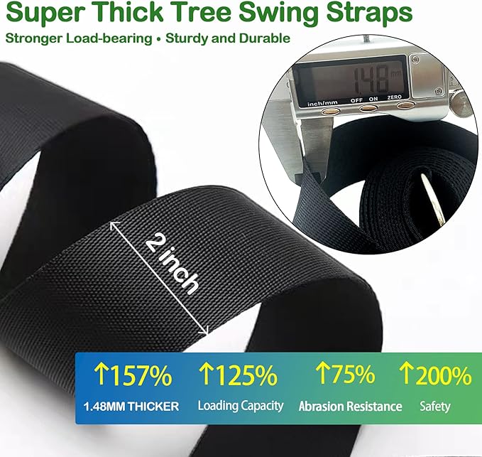 Tree Swing Straps Hanging Kit - 3FT/8FT/15FT/20FT/30FT, Strong & Durable - Holds Up to 5000lbs - Adjustable Tree Swing Straps Fit for All Swings, Hammocks, Safer & Easy Installation (15 FT)
