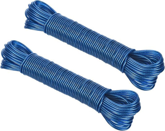 PATIKIL Plastic Coated Clothesline, 2 Pack 1/8 Inch x 66 FT Extra Strong Steel Core Clothes Lines Wire for Drying Clothes, Outside Hanging, Blue