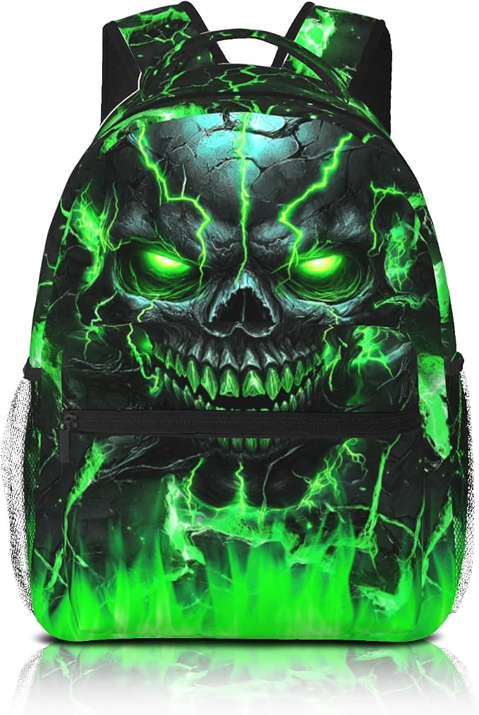 Cool Flame Skull School Backpack for Boys Skull Pattern Boys Backpack Travel Kids' Backpacks Children Teens Elementary Middle School Students Bookbag Back Pack for Age 6-18