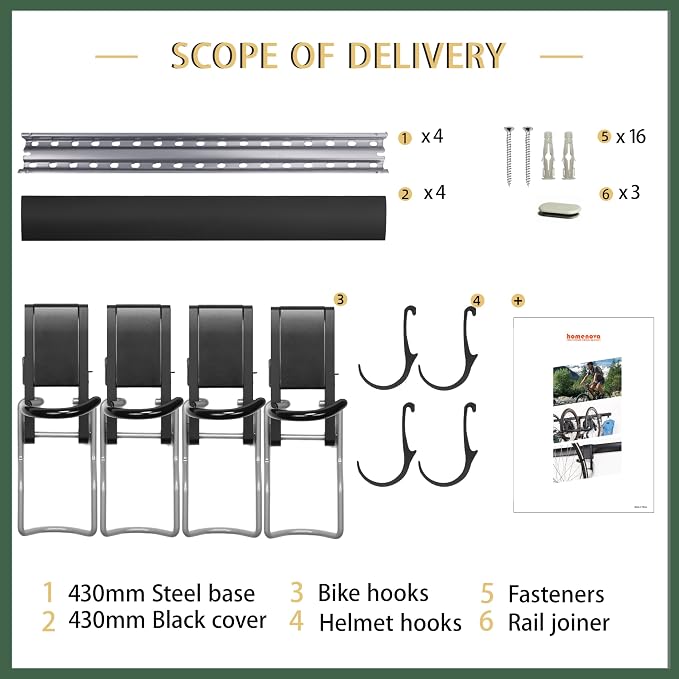 Wall Bike rack, Fits Max 3 Inch for Mountain Bike eBike, 110 lbs Weight Capacity, with Extra Helmet Hook, Modular Hook Track Design Heavy duty Wall mount Bicycle Hanger for Garage Storage
