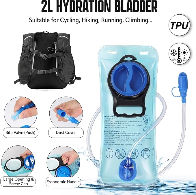 HIPONY Hydration Backpack with 2L Leak-Proof Water Bladder, Lightweight Running Hydration Pack, Adjustable Vest Style Water Backpack for Hiking, Cycling and Trail Running