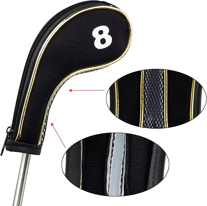 Andux Gold Golf Iron Club Head Covers No. on Both Sides Long Neck with Zipper 12pcs/Set