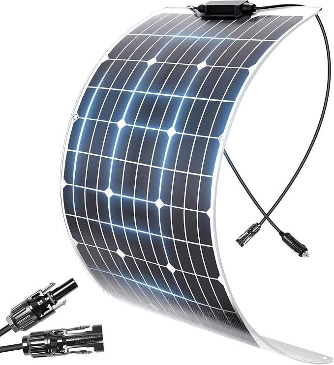 KEPEAK 100W Solar Panel Flexible, Ultra Lightweight 100 Watt Flexible Solar Panel for RV, Waterproof Monocrystalline RV Solar Panel for Off-Grid Marine Camping Van Boat Trailer