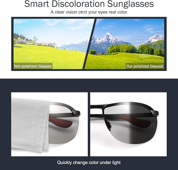Polarized Photochromic Sunglasses for Men - UV Protection and Lightweight Sun Glasses for Driving Fishing
