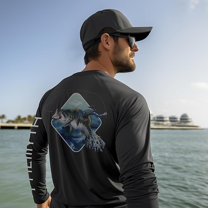 Palmyth Fishing Shirts for Men Long Sleeve UPF 50+ T Shirt Sun Protection | Quick Dry, Sun Protection, Myth-Cool Fabric, Fish Print, Moisture Wicking, Stretchy, Breathable, Fishing,Boating,Outdoor Wear