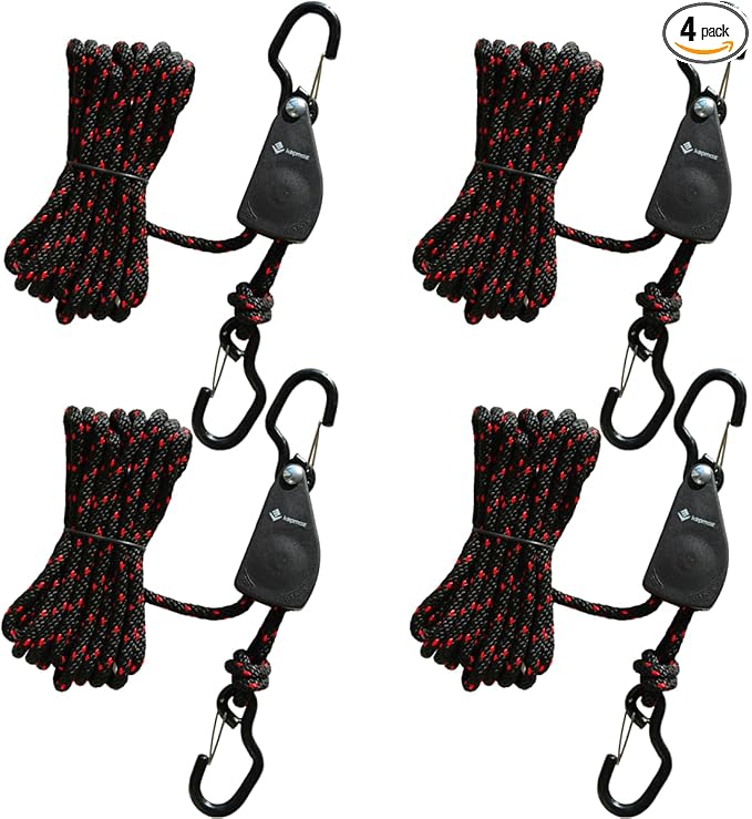 Heavy Duty Ratchet Tie Down Straps with Safety Hooks, Cargo Ratchet Straps for Kayak, Canoe, Truck, Trailer, Motorcycle, Grow Lights & Camping Gear, Securing Straps with Easy Release Ratchet Tightener