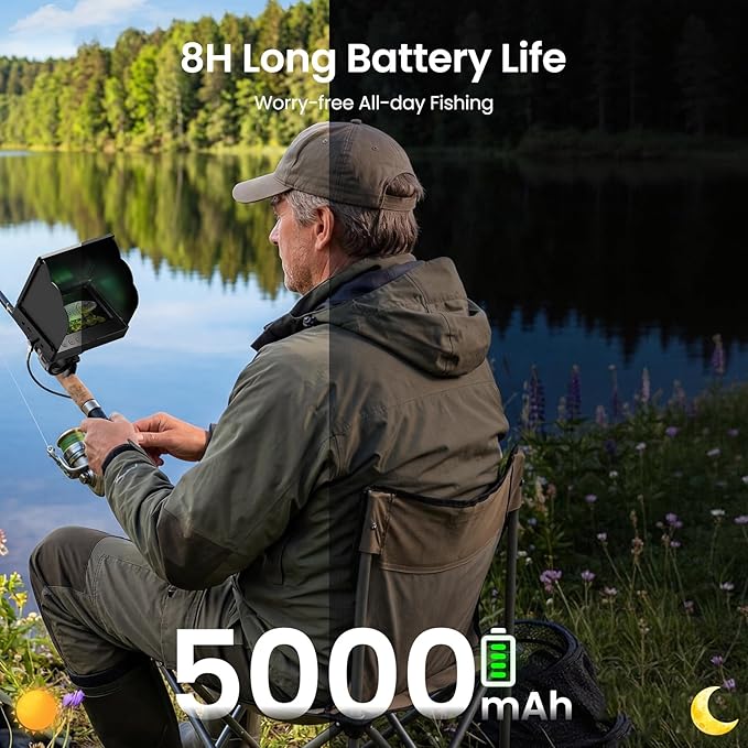Eyoyo Underwater Fishing Camera, 5000mAh Battery, Infrared Night Vision, IP68 Waterproof Portable Fish Camera for Ice, Lake, Boat & Kayak Fishing