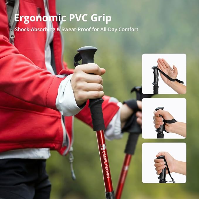 CAMEL CROWN Trekking Poles 2 Pack, Lightweight Hiking Poles for Men Women, 20-43in Adjustable Walking Sticks with Tungsten Carbide Tip & Shock-Absorbing PVC Grip, Backpacking Camping