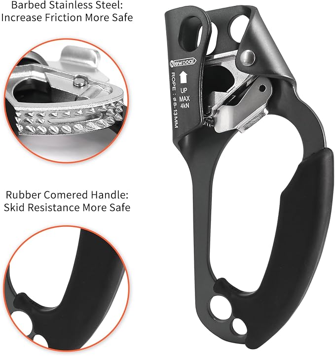 NewDoar UIAA & CE Certified Hand Ascender Rock Climbing Tree Arborist Rappelling Gear Equipment Rope Clamp for 8~13MM Rope