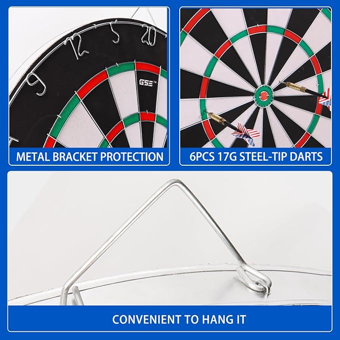 GSE Games & Sports Expert 18" Regulation Size Steel Tip Dartboard Game Set. Excellent Bristle/Sisal, Paper Baseball, Bullseye, Dart Board Game Set (Several Styles Available)