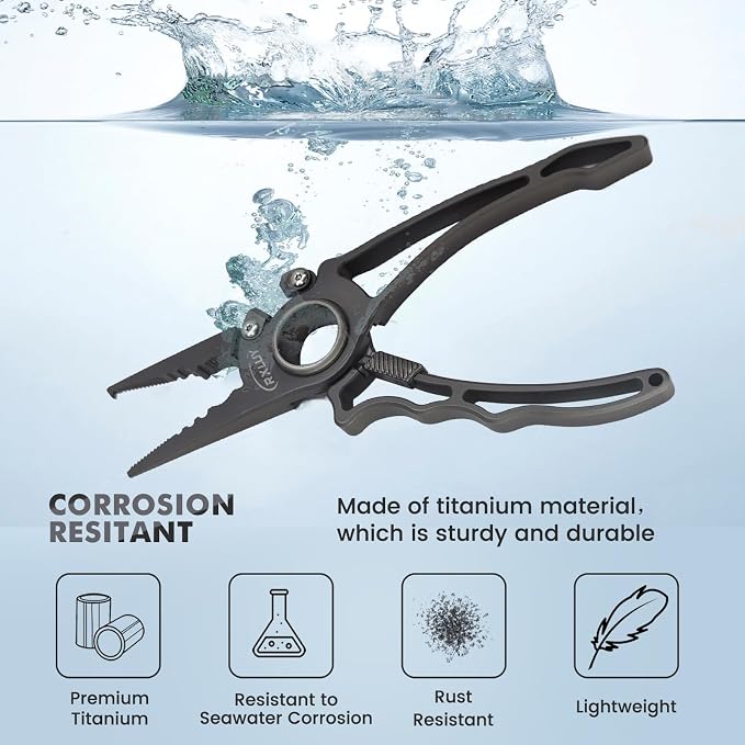 Titanium Fishing Pliers, Premium Saltwater Fishing Gear, Tungsten Cutters, Split Ring Hook Remover, Knot Tying Tool with Lanyard, Ice Fishing, Sea Fishing Kit Gifts for Men