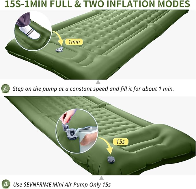 SEVNPRIME 78in x 29in x 5in Camping Sleeping Pad, Upgraded Durable Waterproof Compact Traveling Air Mattress, Built-in Foot Pump, Ultralight Inflatable Sleeping Mat for Backpacking, Hiking