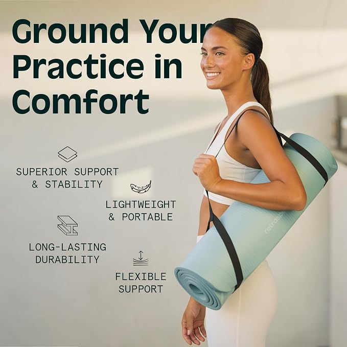 Retrospec Solana Yoga Mat 1" Thick w/Nylon Strap for Men & Women - Non Slip Exercise Mat for Home Yoga, Pilates, Stretching, Floor & Fitness Workouts