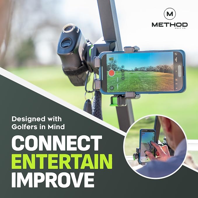 Method Golf RiderStack Tour Pack – Magnetic Golf Cart Phone Holder & Gear Hub with Magnetic Rangefinder Strap, Towel, Club Brush – Premium Accessories, Fits EZGO, Club Car & Yamaha