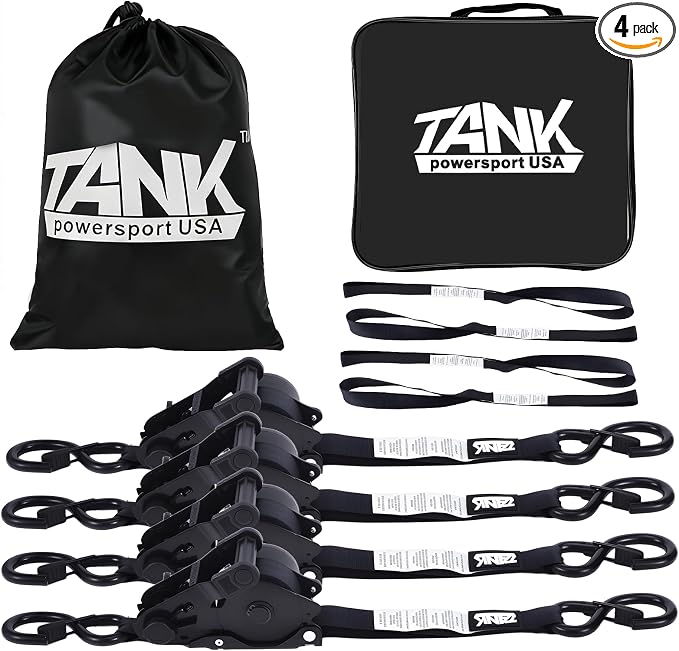 1800LB Retractable Ratchet Straps with Soft Loops(4 Pack), 1" x 12FT Heavy Duty Auto Self Retracting Tie Down Straps for Trucks, Motorcycle, Cargo, Trailer, Moving-Black