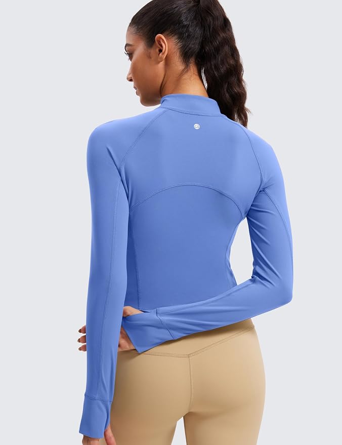 CRZ YOGA Butterluxe Half Zip Long Sleeve Shirts for Women - Workout Athletic Yoga Tops Crop Collared Quarter Zipper T-Shirt