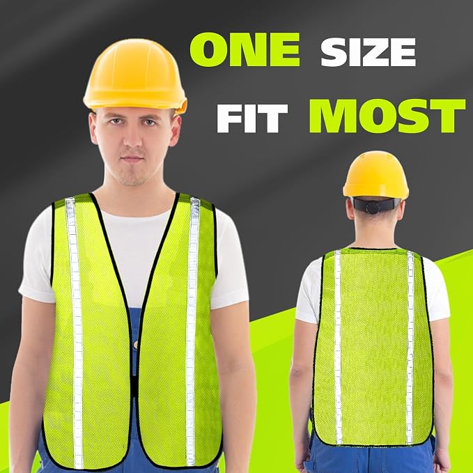 Jecery 20 Packs High Visibility Vest Safety Reflective Hi Visibility Mesh Vest Lightweight Neon Universal Size for Men Work Outdoor (M)