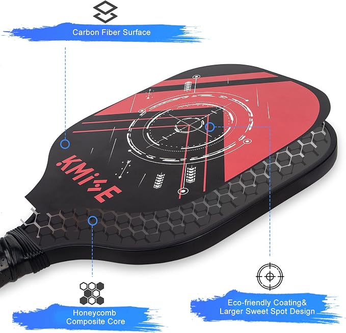 Kmise Pickleball Paddles Set,Premium Carbon Fiber Pickleball Rackets,Lightweight Pickleball Racquet Set of 2/4 with 6 Pickle Balls Pickleball Bags for Beginners Pros Men Women (Fiberglass)