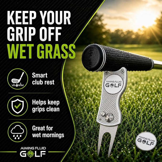 Golf Divot Repair Tool — 5-in-1 Golfing Ball Marker, Pitch Mark Repair, Putting Alignment, Club Tee, and Groove Cleaner, Accessory Metal Switchblade Design - Ideal Gift for Golfers