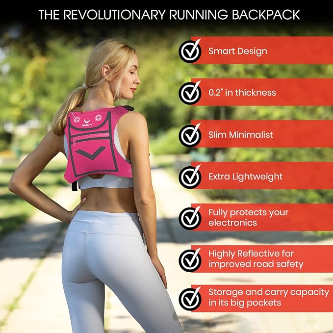 Running Mini Backpack Vest for Men & Women - Hi-viz gear, Holds Valuables, any Phone - Ideal for Fitness, Walking, Cycling!