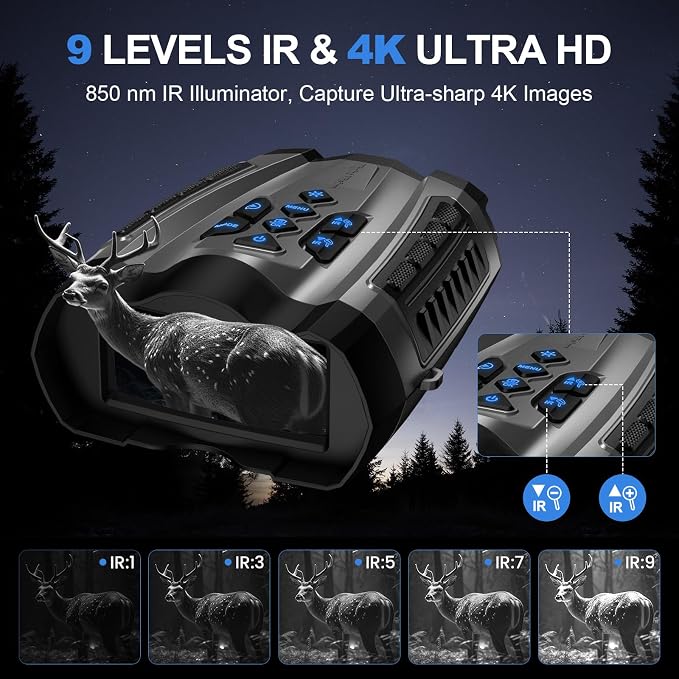 WARMTUYO Night Vision Goggles, 4K Infrared Binoculars with Camera, 9 Gear Night Vision with 5000mAh Battery, 16X Digital Zoom Nightvision with 32GB TF Card, 3.5" HD Binoculars Gift for Mens