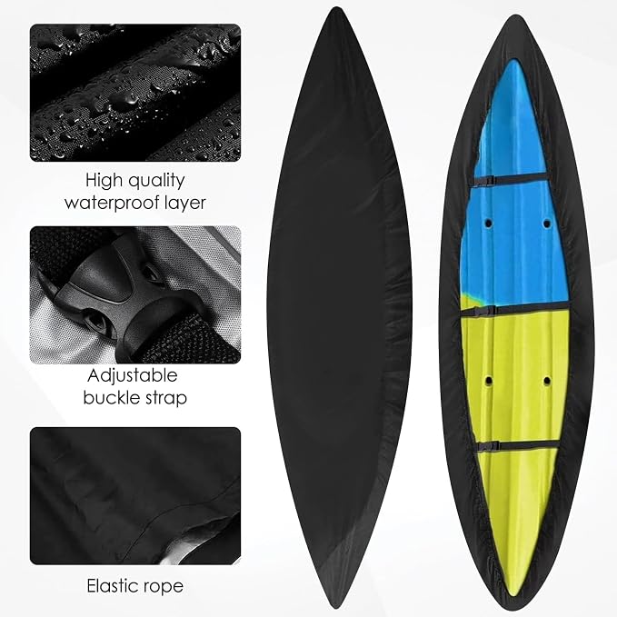 Kayak Cover,420D Heavy Duty Waterproof & UV Resistant Kayak Covers for Outdoor and Indoor Storage,Tear and Fade Resistant Canoe Cover (Black, XL (For 13.8-15ft kayak))