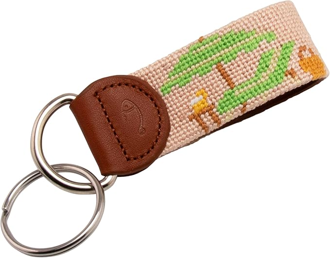 Leather Hand-Stitched Needlepoint Key Fob or Key Chain