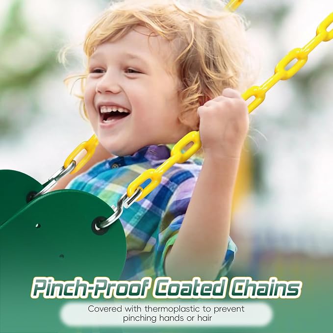 SEKKVY Swing Seats with 66" Heavy Duty Chains, Swing Set Accessories Replacement with Snap Hooks, Toddler Swings Supports 250 lbs for Outdoor Backyard Playground, Indoor Swing for Kids, Green 1 Pack