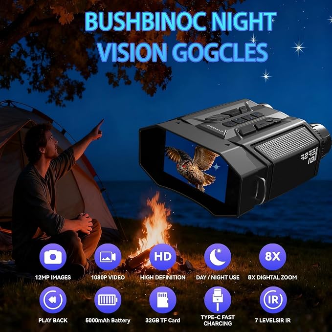 Night Vision Goggles with 4000mAh Rechargeable Battery & 32GB Card, Backlit Buttons Infrared Night Vision Binoculars, Gifts for Men/Dad/Husband/Him, Camping Gear (Black)