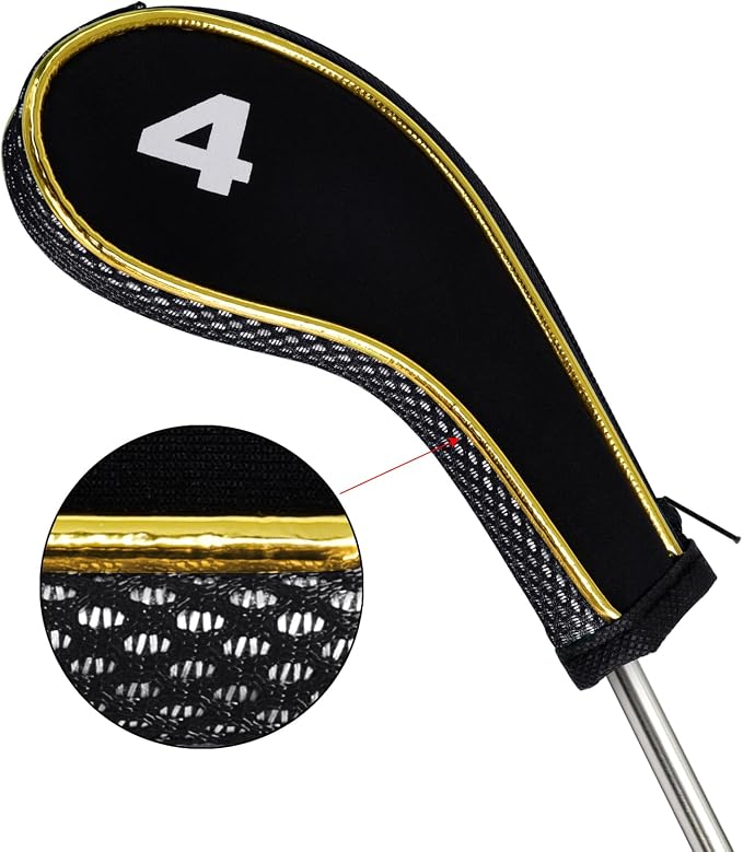 Andux Gold Golf Iron Club Head Covers No. on Both Sides Long Neck with Zipper 12pcs/Set