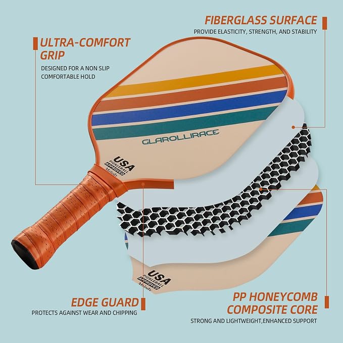 Pickleball Paddles Set of 2 | 4 Pickleball Rackets, USAPA Approved Pickleball Set, Fiberglass | Carbon Fiber Surface & 13 mm PP Honeycomb Core,4 Indoor & Outdoor Pickle Balls