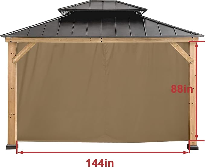 Coastshade Gazebo Pergola Canopy Panel Sidewalls Replacement 12ft Gazebo Pergola Privacy Panels Sidewall for Gazebos with 14Curtain Rings &14Rail Hooks, Khaki