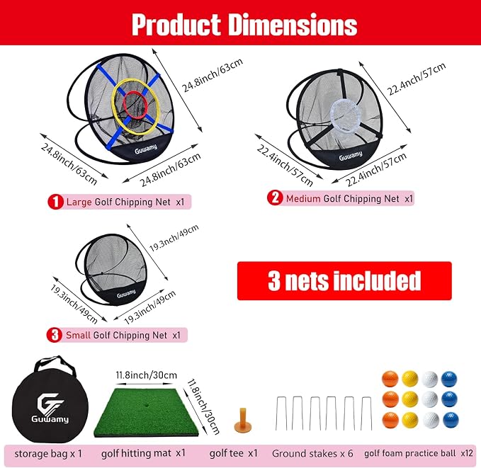 Set of 3 Golf Chipping Nets (3 Sizes) - Pop-Up Practice Targets for Indoor & Outdoor