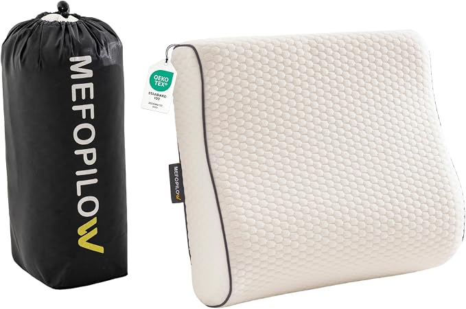Memory Foam Travel Pillow with Washable Cover & Carry Bag – Compact, Soft & Breathable Neck Pillow for Airplane, Camping & Car (White- Without Spare Cover, 13.8x11.8x3.9/3.1 inches)